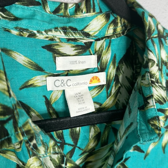C&C linen teal tropical leaf print tunic shirt M - Picture 2 of 6